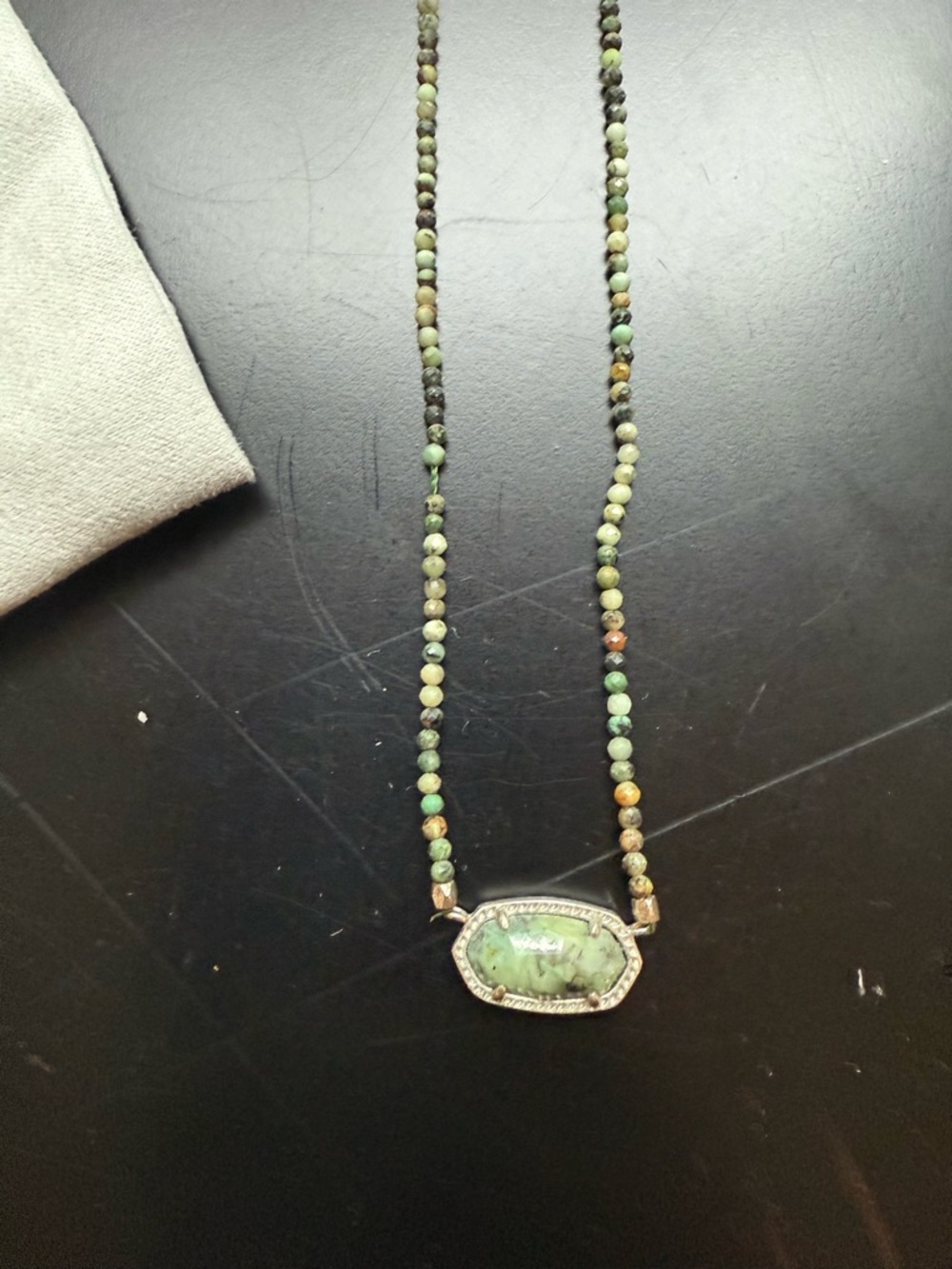 Kendra Scott Olive Green Beaded Necklace with Stone Pendant - Picture 2 of 2